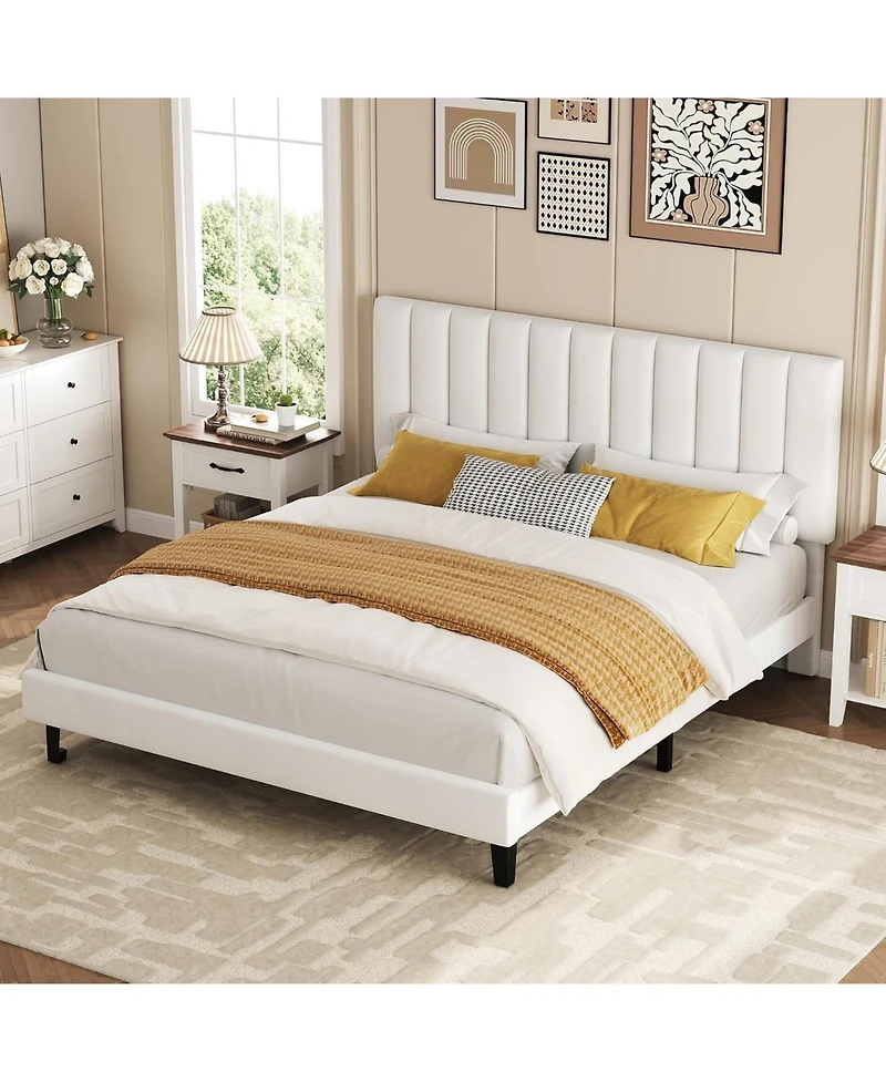 gaomon Queen Velvet Upholstered Platform Bed Frame with Adjustable Tufted Headboard, No Box Spring Needed