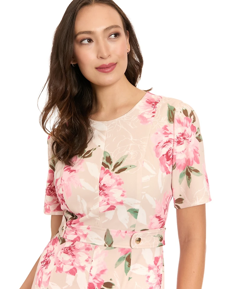 London Times Petite Printed Short-Sleeve Dress