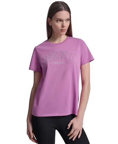 Dkny Sport Women's Rhinestone Varsity Logo Relaxed Fit Pull-On T-Shirt