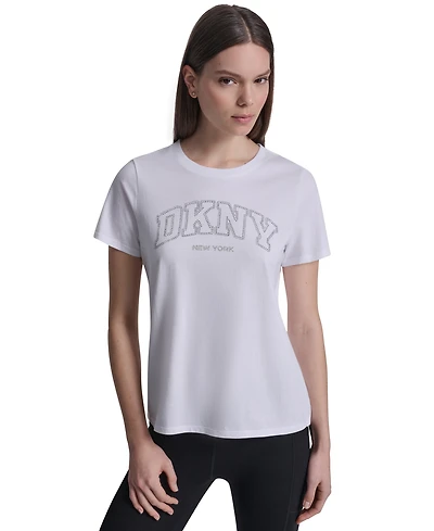 Dkny Sport Women's Rhinestone Varsity Logo Relaxed Fit Pull-On T-Shirt