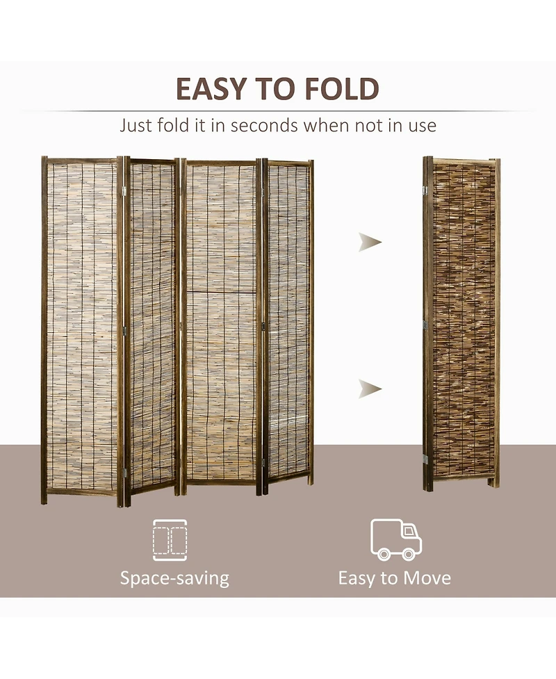Homcom Woven 4 Panel Room Divider, 5.5' Tall Folding Privacy Screen,