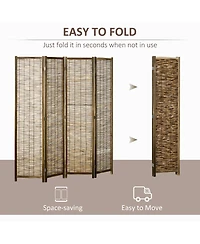 Homcom Woven 4 Panel Room Divider, 5.5' Tall Folding Privacy Screen,
