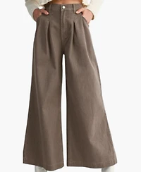 Modenaire Women's High-Waist Wide-Leg Pleated Pants