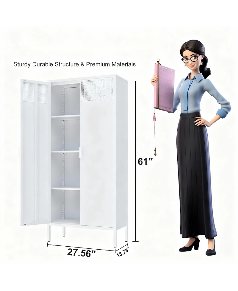 Yigii Metal Storage Cabinet with Adjustable Shelves and Mesh Doors