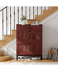 gaomon Shoe Storage Cabinet with 2 Flip Drawers & Top Drawer, Modern Shoe Organizer with Black Square Handles for Hallway