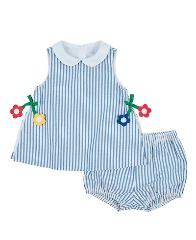 Florence Eiseman Baby Girl Seersucker Dress & Bloomer With Flowers