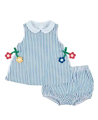 Florence Eiseman Baby Girl Seersucker Dress & Bloomer With Flowers