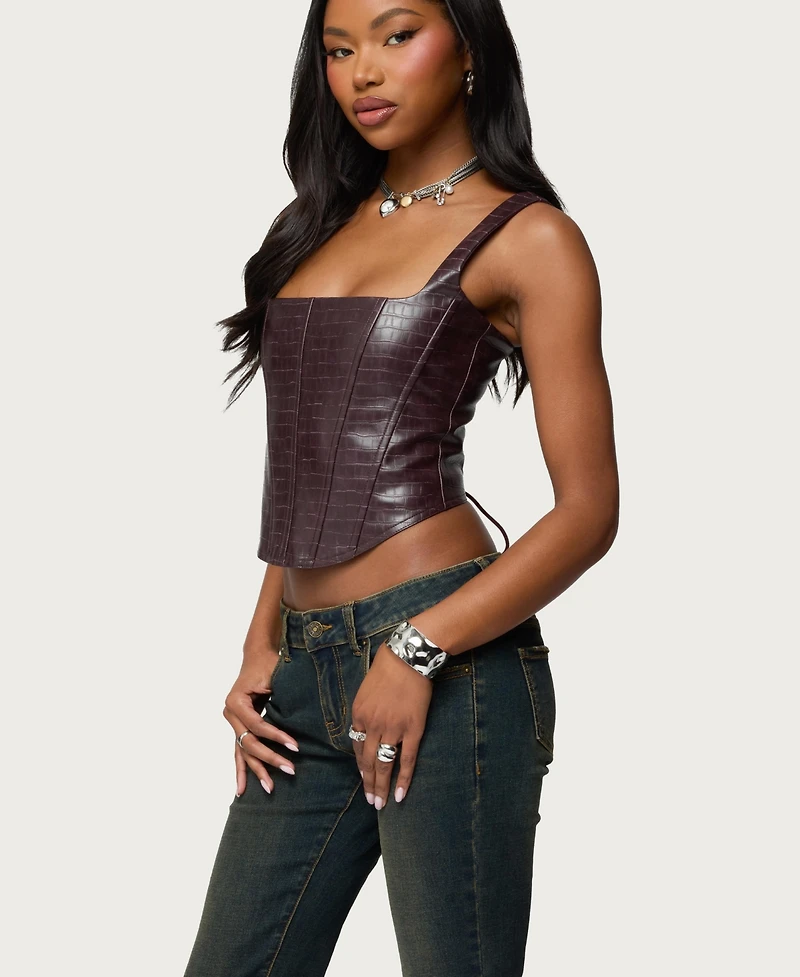 Edikted Women's Shana Faux Croc Corset Top