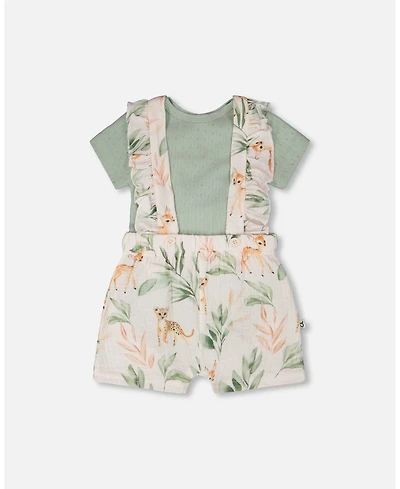 Deux par Baby Girls Pointelle Onesie and Cotton Muslin Shortall Set