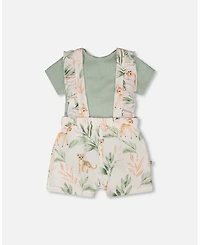 Deux par Baby Girls Pointelle Onesie and Cotton Muslin Shortall Set