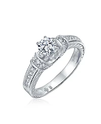 Bling Jewelry Art Deco Style 1CT Cz Solitaire Ring Prong With Filigree Sides Band