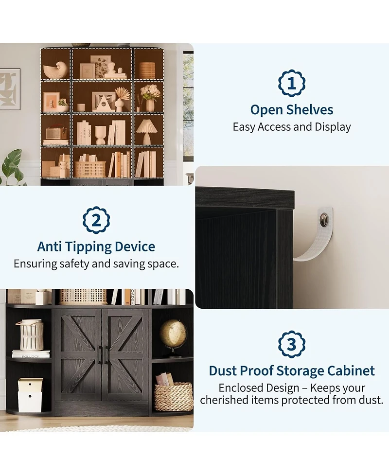 gaomon Bookshelf with Doors,6 Tier Bookcase Storage Cabinet, Modern Farmhouse Freestanding Wood Display Shelves Book Cabinet