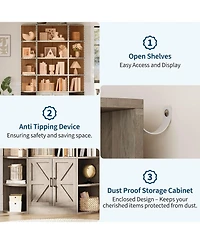 gaomon Bookshelf with Doors,6 Tier Bookcase with Storage Cabinet, Modern Farmhouse Freestanding Wood Display Shelves with Book Storage Cabinet