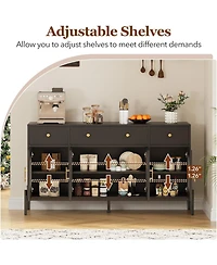 gaomon Buffet Cabinet With Storage, 62" Large Sideboard, Wooden 3 Drawers and 4 Fluted Glass Doors, Coffee Bar Table for Kitchen