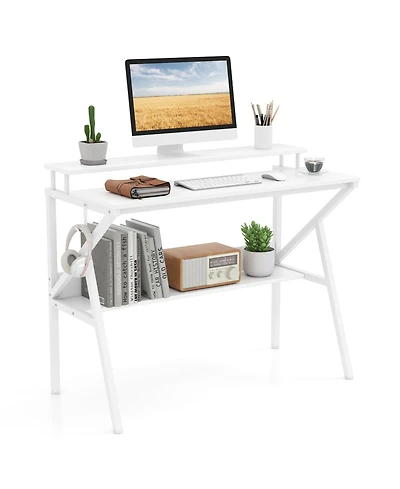 Mecale Computer Desk with Monitor Stand Extra Storage
