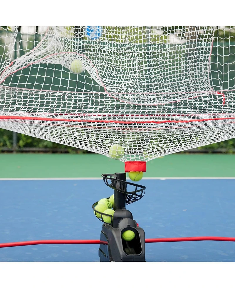 Furlihong training machine net combo offers continuous tennis/baseball practice with auto ball recycling; Ac or battery powered