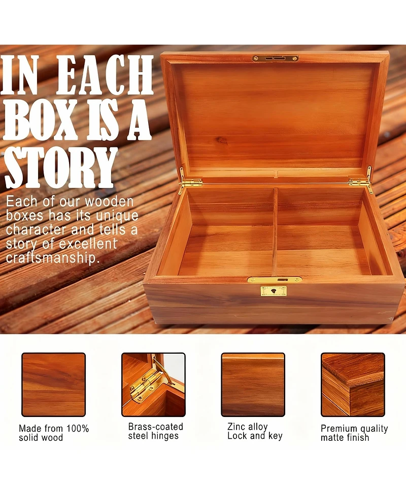 Yigii Solidwood Storage Box with Lock and Divider