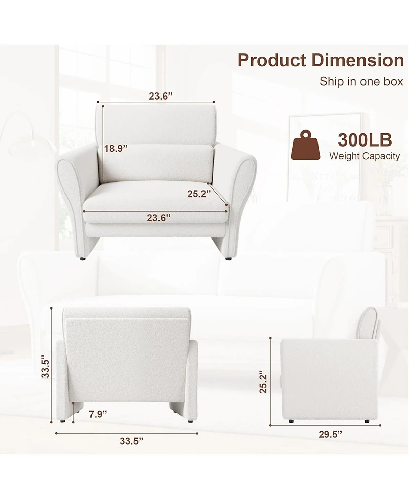 gaomon Modern Accent Chair with Arms, Boucle Upholstered Armchair, Mid-Century Lounge Chair for Living Room, Bedroom, Office, Comfy Single Sofa