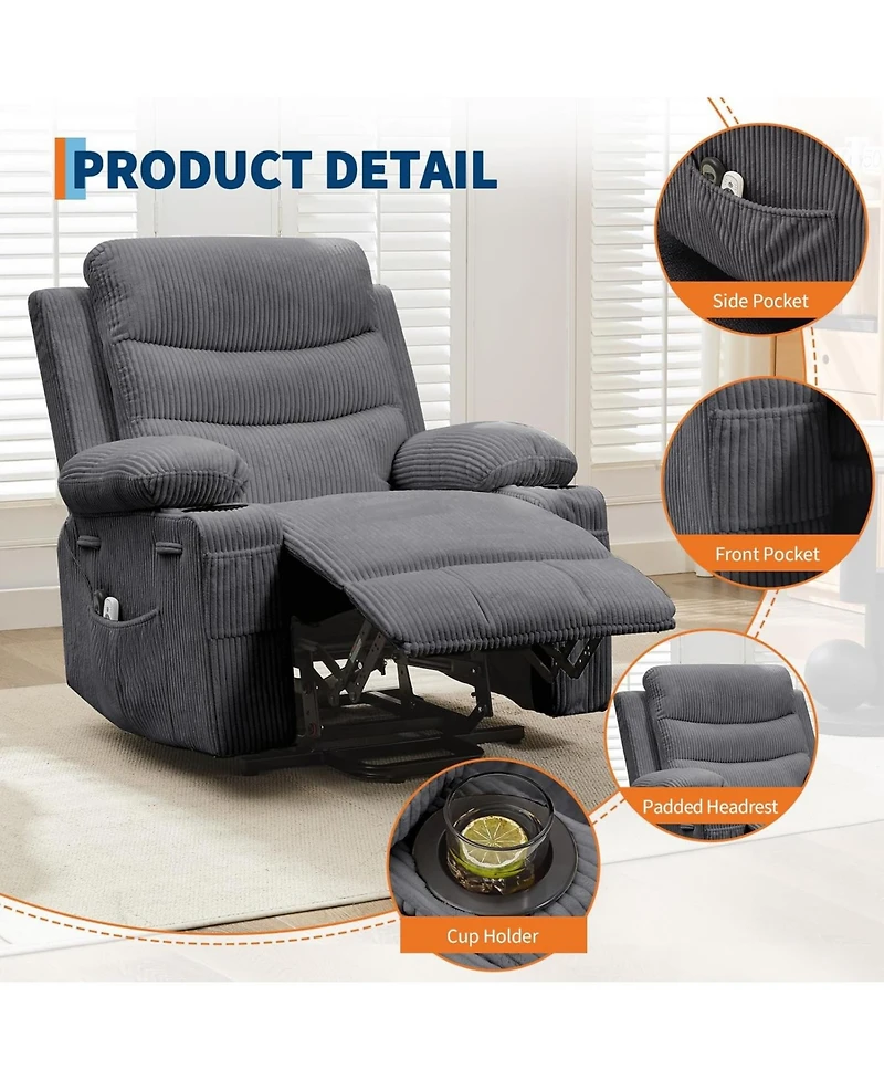 gaomon Electric Lift Recliner with Massage & Heat for Elderly, Pu Leather Big & Tall Reclining Chair with Cup Holders & Storage