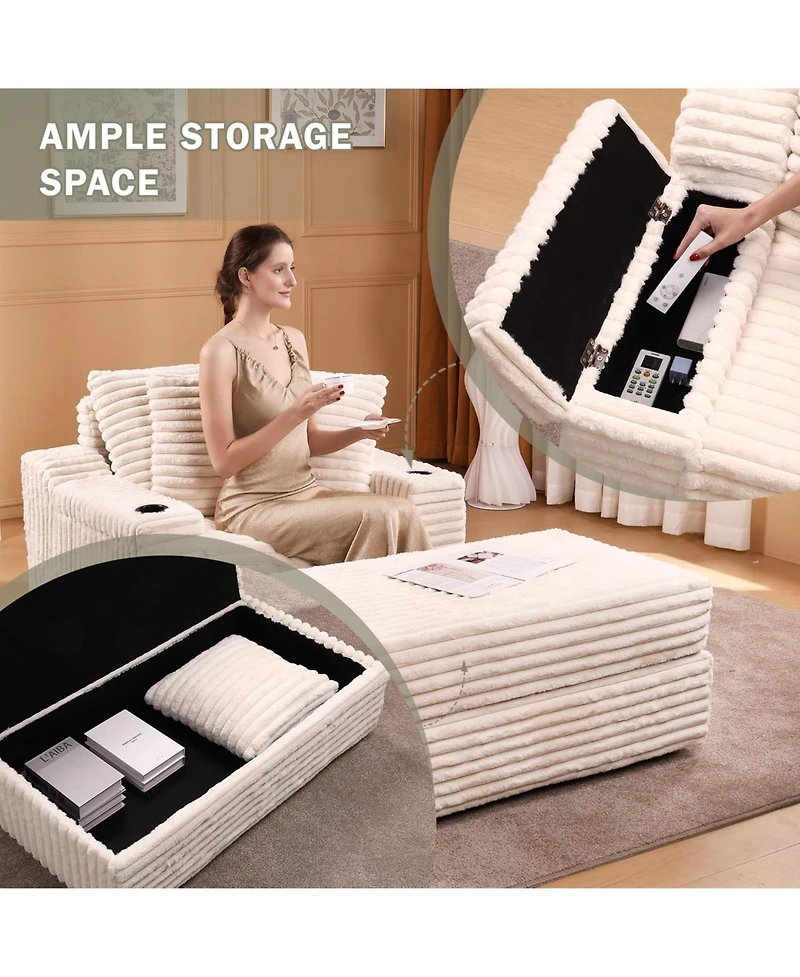 gaomon Chaise Lounge Chair Indoor with Storage Ottoman, Upholstered Corduroy Sofa Bed Cloud Couch with 3 Pillows