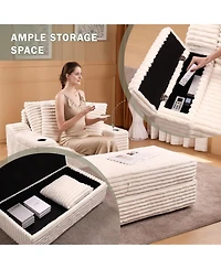 gaomon Chaise Lounge Chair Indoor with Storage Ottoman, Upholstered Corduroy Sofa Bed Cloud Couch with 3 Pillows