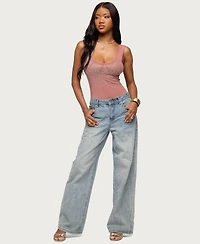 Edikted Women's Angelita Rhinestone Sheer Mesh Bodysuit