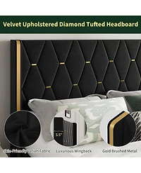 gaomon Queen Lift-Up Storage Bed Frame, Velvet Upholstered Wingback Headboard, Hydraulic Lift