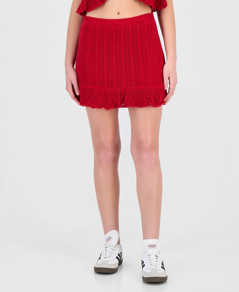 Ultra Flirt Juniors' Crochet Ruffled-Hem Mini Skirt
