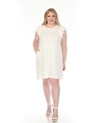 White Mark Plus Crew Neck Ruffle Sleeve Dress