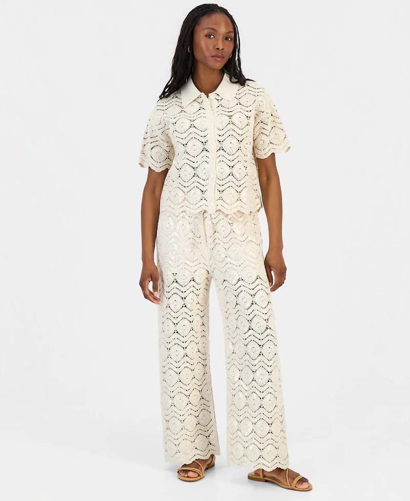 And Now This Women's Cotton Crochet Camp Shirt, Macy's Exclusive