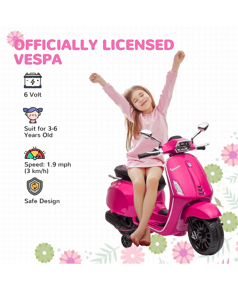Qaba Vespa Licensed Electric Motorcycle for Kids W/ Music, Fm Radio,