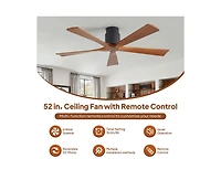 Sofucor 52-inch Modern Black 5-Blade without Light Ceiling Fan with Remote Control and Timing Function