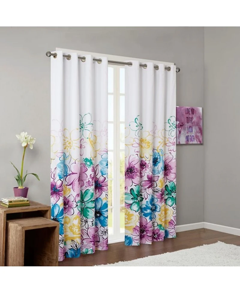 Laoties Printed Floral Blackout Curtain Panel, 50" W x 84" H, Grommet Top, Single Window Panel
