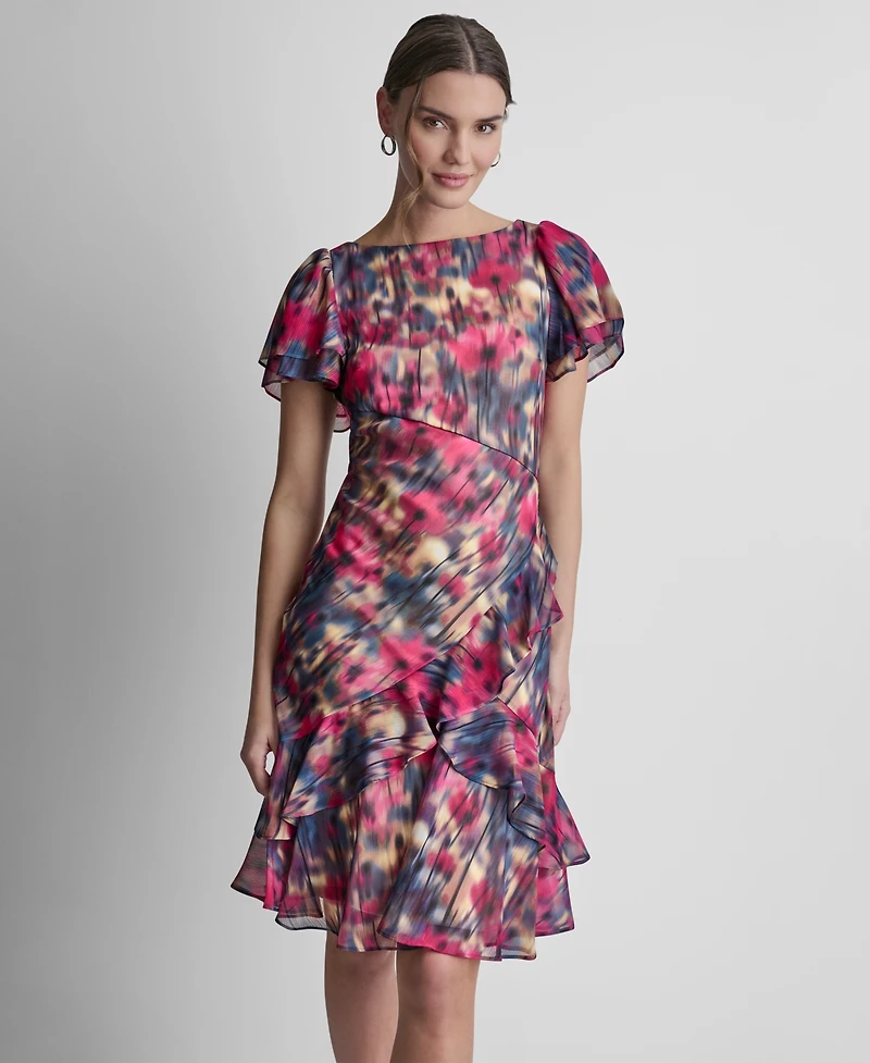 Dkny Petite Flutter-Sleeve Jewel Neck Dress