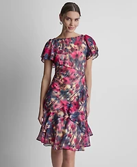 Dkny Petite Flutter-Sleeve Jewel Neck Dress