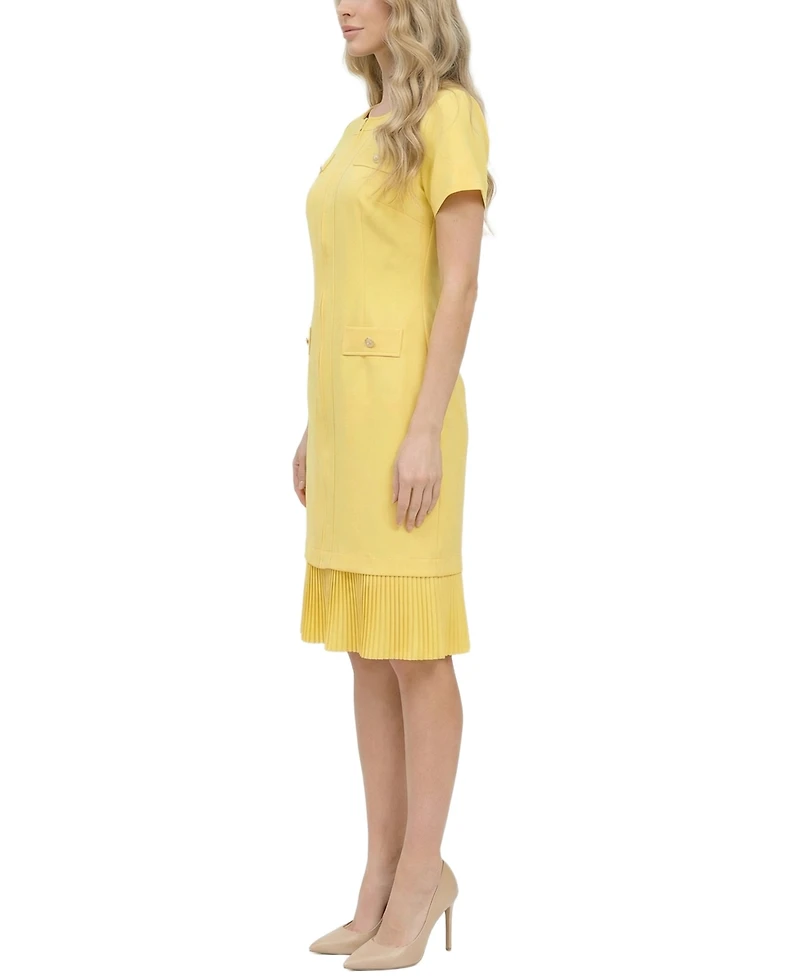 Ny Collection Petite Short Sleeve Pleat Hem Dress