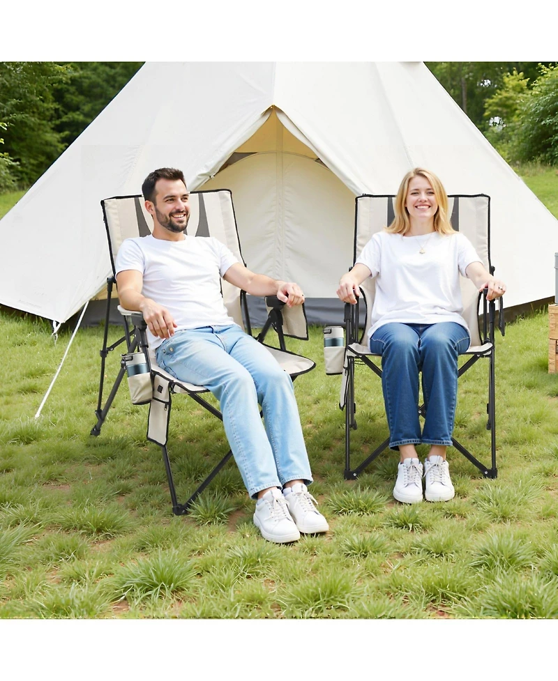 Mecale Heated Camping Chair, High Back Folding Chair with 3 Heat Settings, Padded Seat, Armrests & Cupholder, 260 lb Capacity