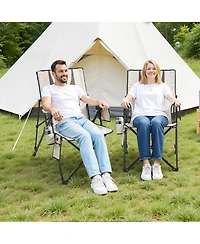 Mecale Heated Camping Chair, High Back Folding Chair with 3 Heat Settings, Padded Seat, Armrests & Cupholder, 260 lb Capacity