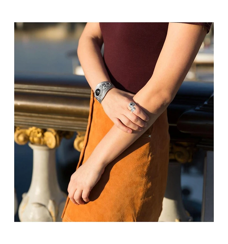 Curata Jewelry 925 Sterling Silver Oxidized Black Simulated Onyx Adjustable Wrap Spoon Ring 9