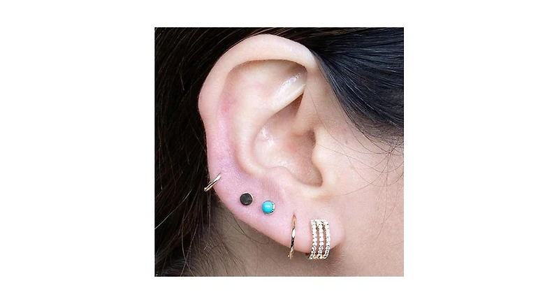 Curata Jewelry Solid 14k Yellow Gold 18G 3mm Simulated Turquoise Labret Cartilage Stud