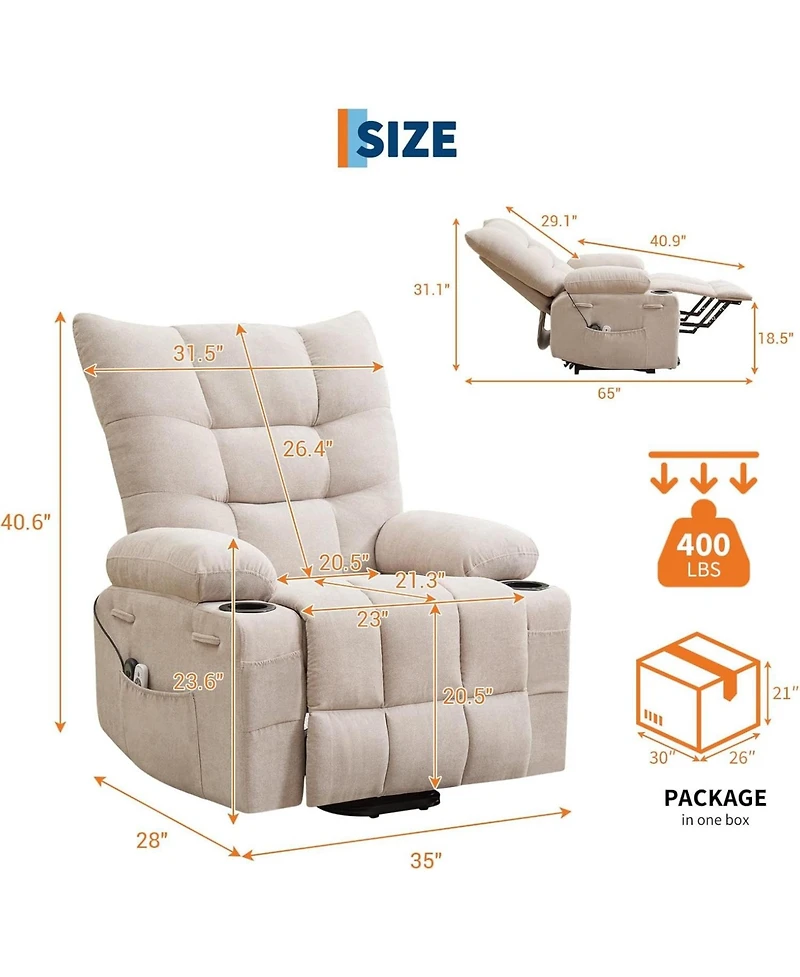 gaomon Power Lift Recliner Chair for Elderly - Electric Massage and Heat Recliner with 45° Assist Stand