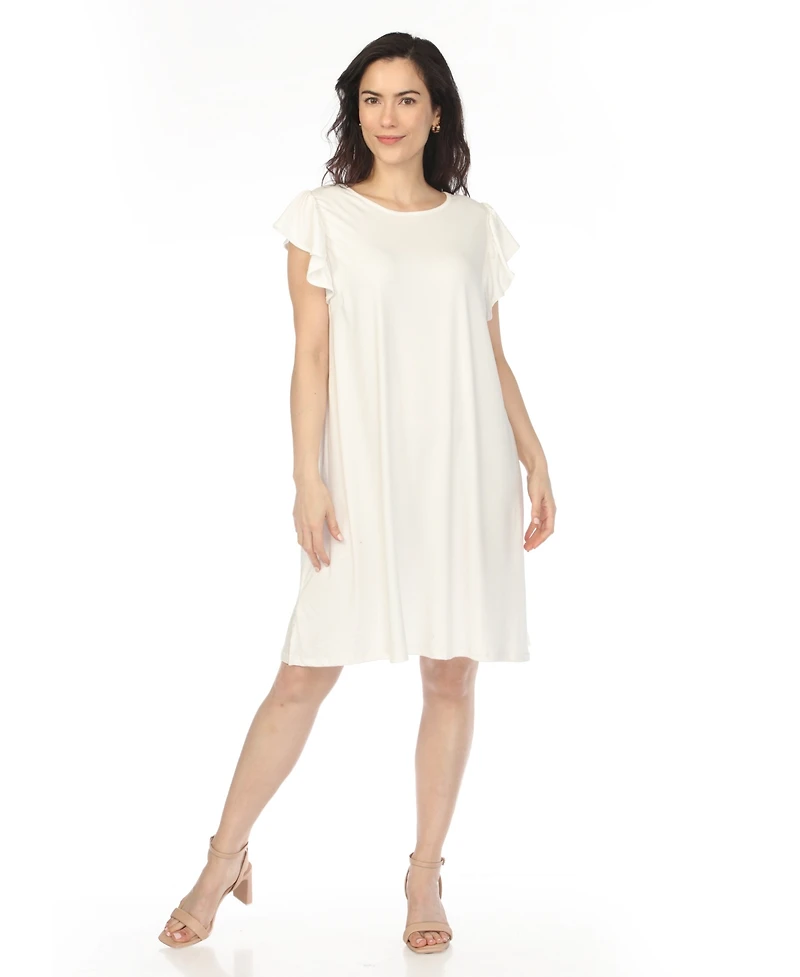 White Mark Women's Crew Neck Ruffle Sleeve Dress