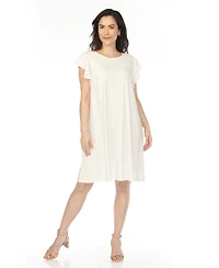 White Mark Women's Crew Neck Ruffle Sleeve Dress