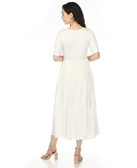 White Mark Women's Square Neck Short Sleeve Tiered Dress