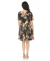 White Mark Women's V-Neck Tropical Flower Short Sleeve Dress