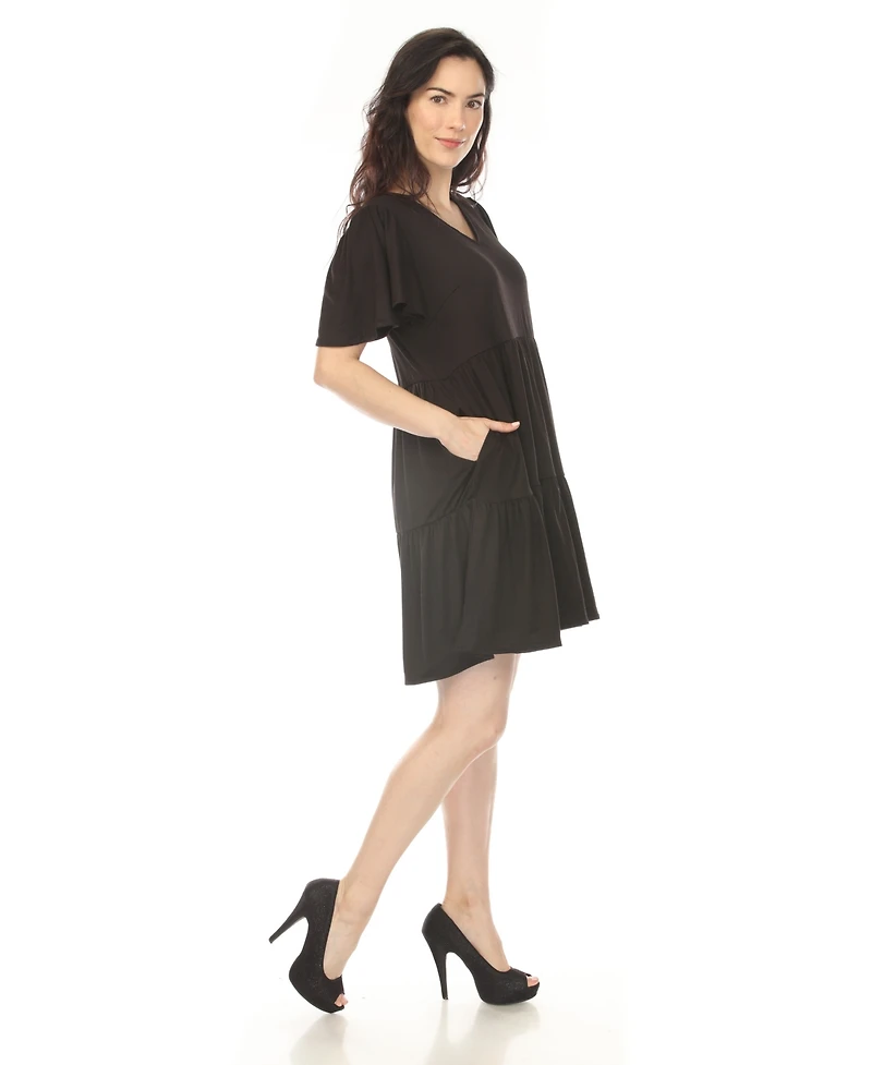 White Mark Women's V-Neck Short Sleeve Dress