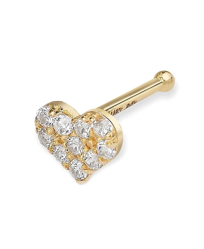 Curata Jewelry Solid 14k Yellow Gold 20G 5mm Cubic Zirconia Heart Nose Stud Ring
