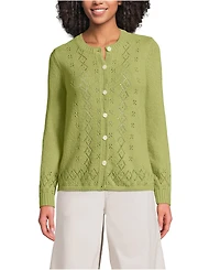 Lands' End Women's Pointelle Crew Neck Cardigan Sweater