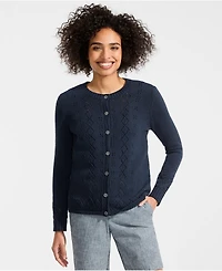 Lands' End Women's Pointelle Crew Neck Cardigan Sweater
