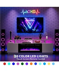 gaomon 70" Fireplace Tv Stand with 36" Electric Fireplace Heater, 12 Flame and 7 Led Color Modes, High-Gloss Entertainment Center with 2-Tie